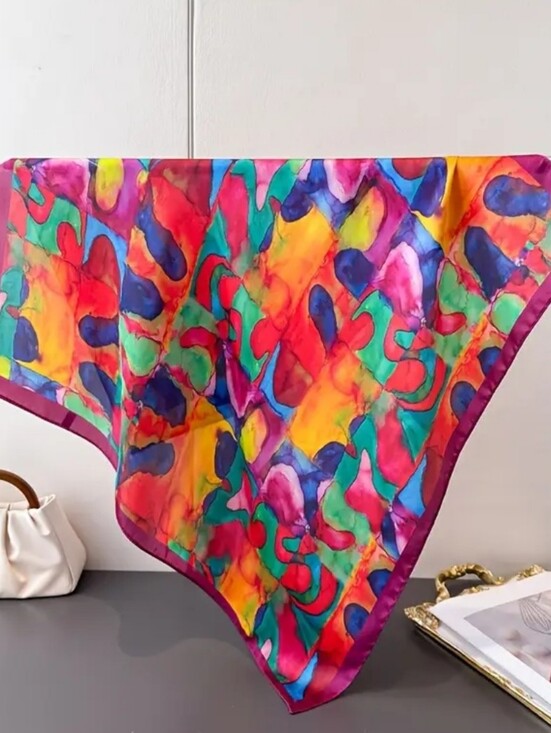 Accessories - Silk-feel Vibrant Multicolor - Women's Head Scarf , Neck Scarf